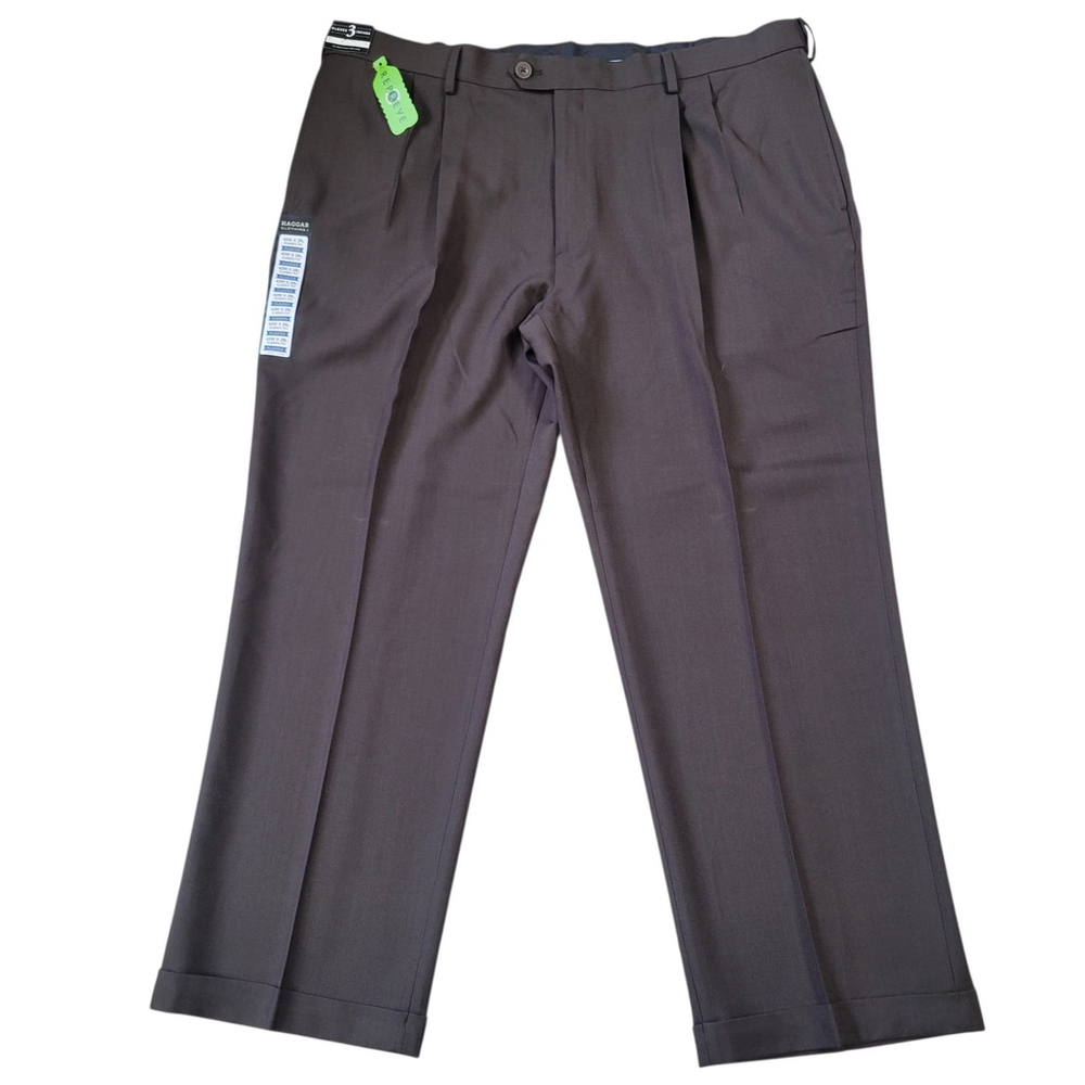 Haggar Men's E-CLO Stria Classic-Fit Pleated Expandable Waistband Dress Pants 42